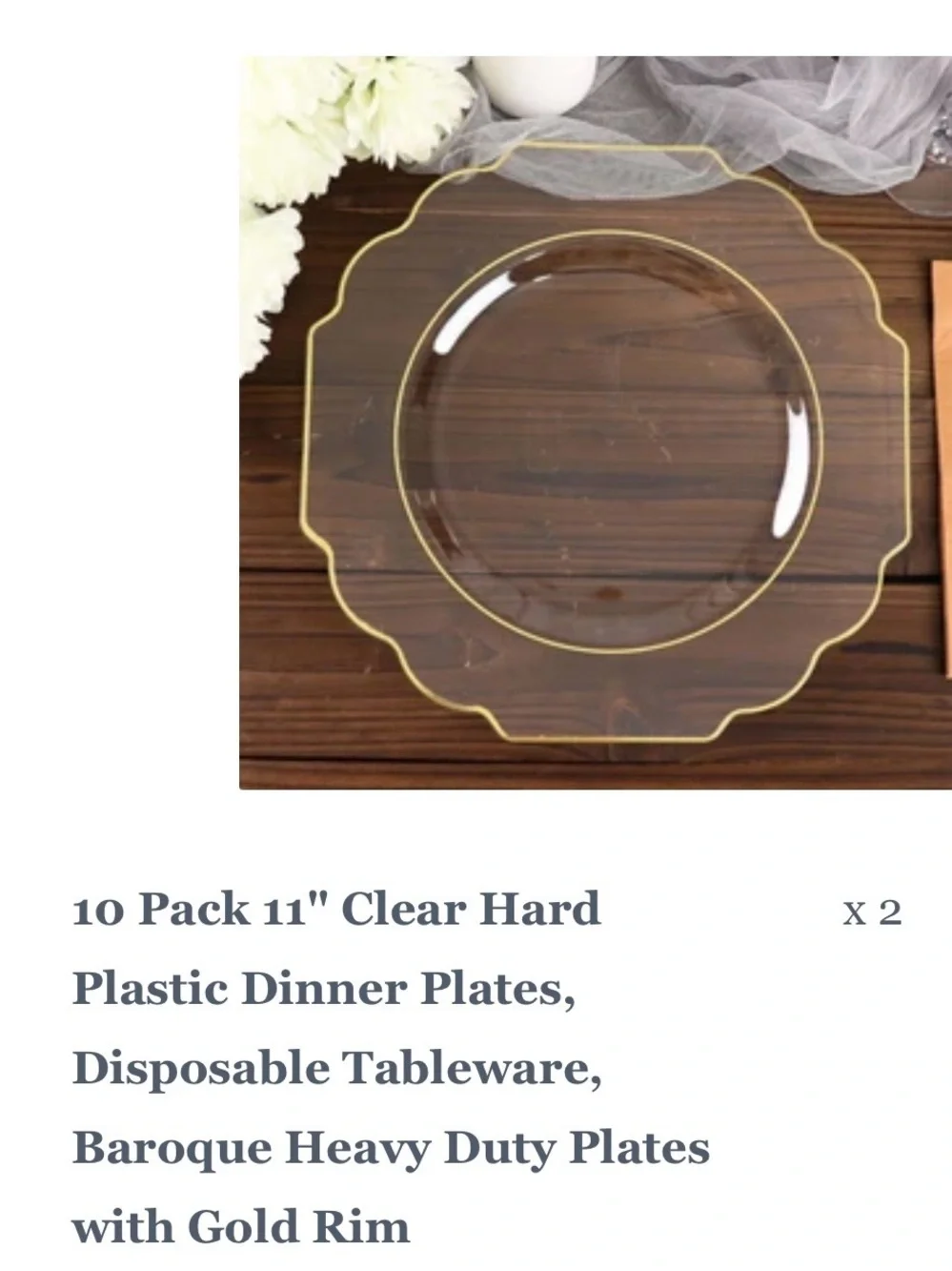 5- 10 Pack Plastic Dinner Plates with Baroque Gold Rim
